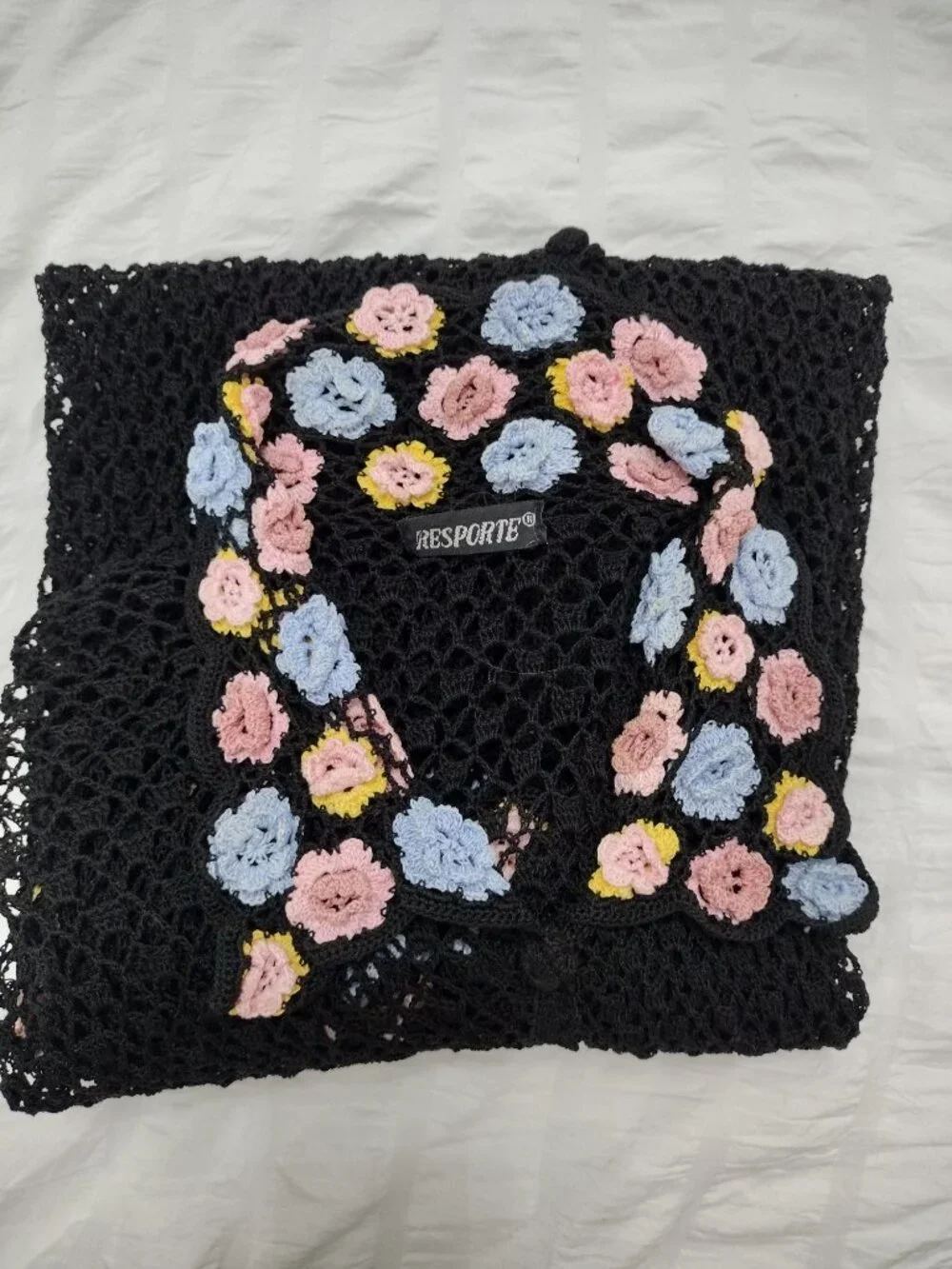 Resporte Crochet Floral Cardigan S/M Boho Sheer Knit Lightweight Top - Picture 10 of 10